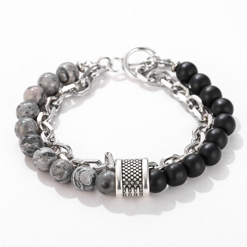 

1 PCs Fashion Punk Frosted Stone Chain Geometric Double Layer Wear High Sense Trend All-Match Beaded Bracelet