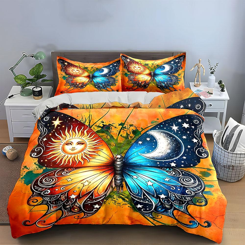 Butterfly with sun, moon. Bedding sets Duvet cover sets Duvet covers Pillowcases(1* Duvet Cover 2* Pillowcases without duvet insert)