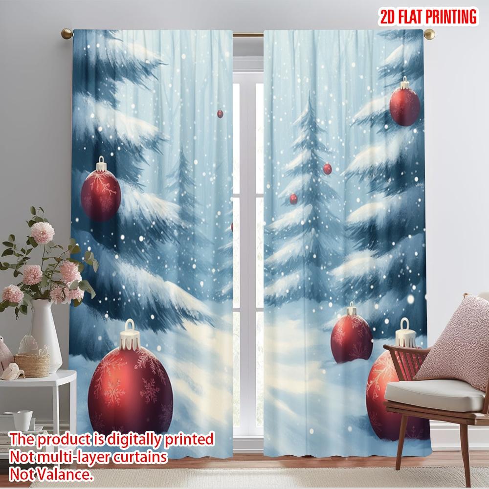 

2pcs,2D plane printing Curtain Popular Christmas Tree Snow Winter Ornaments Durable Polyester (without rod) Outdoor Decorations 52.50×116.00 CM 2pcs