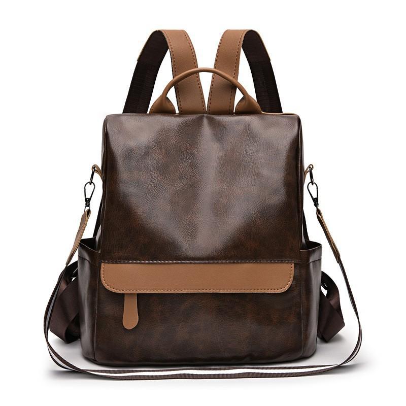 Johnature Vintage Rucksack Aus Echtem Leder Große Kapazität Frauen Tasche Einfarbig Natürliche Rindsleder Freizeit Reisetaschen