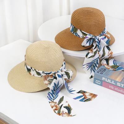 Summer Women's Bow Outdoor Sunshade Woven Straw Hat Travel Sunscreen Versatile Sunshade Hat