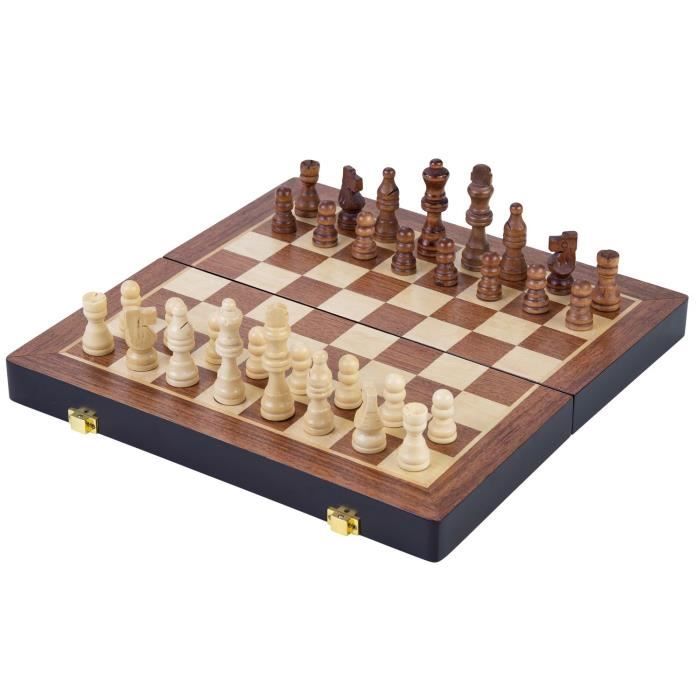 Jeu de Societe - ENGELHART - Jeu d'échecs en bois massif - Valise refermable - 38 x 19 x 5.2 cm