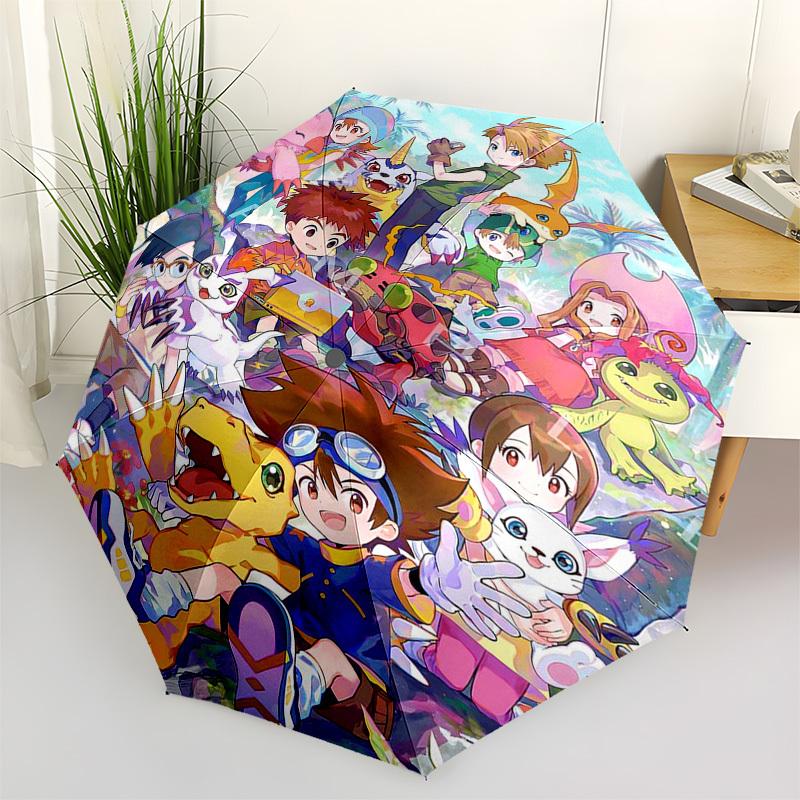 

1pc Digimon Adventure Outdoor Umbrella - Automatic Opening & Closing, Portable Tri-Fold Design with 8-Rib Iron Frame - Perfect Gift for Fans, Traveler