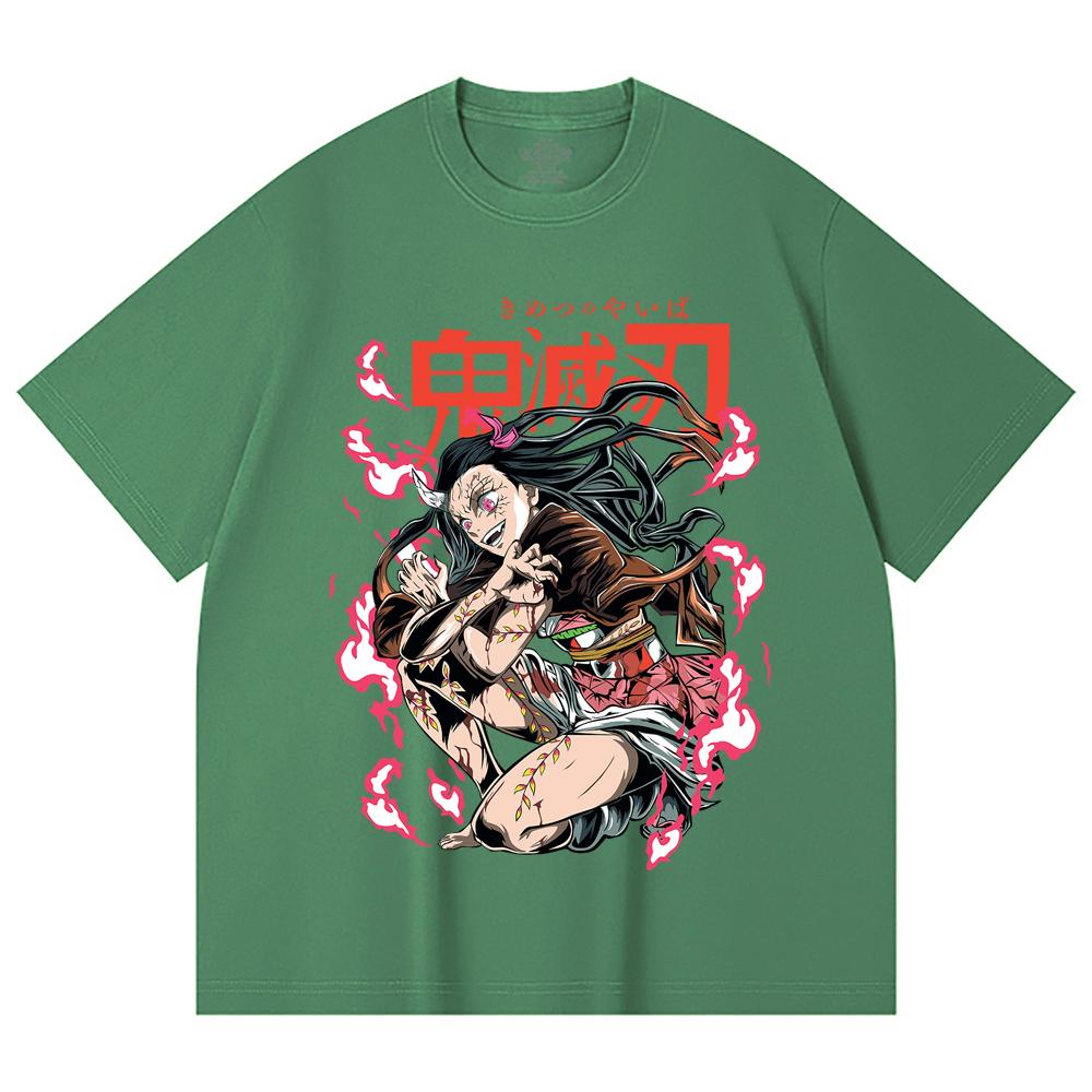 230 Gsm 100% Cotton Demon Slayer V71 Nezuko Demon Print Unisex Heavy Cotton T Shirt