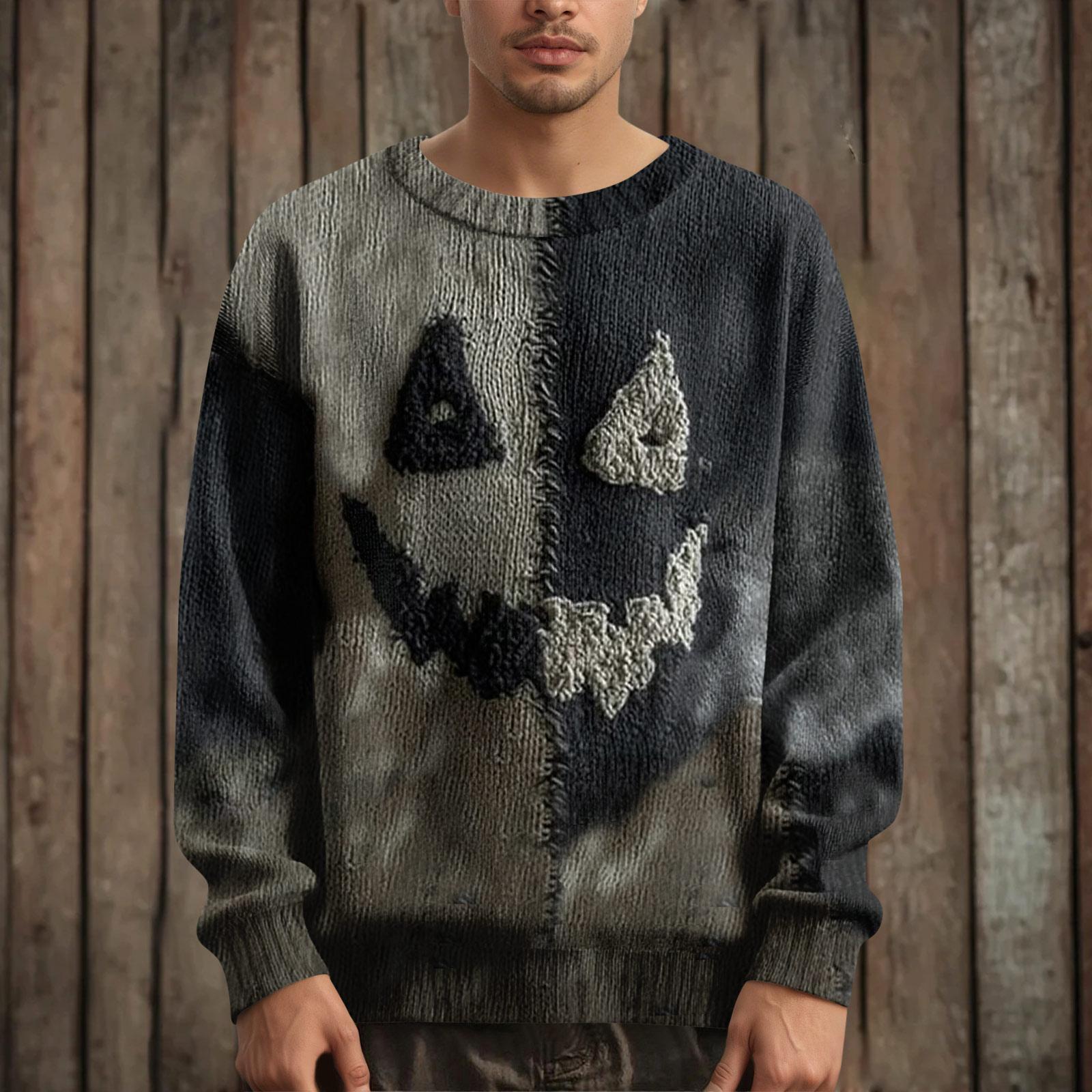 

Мужской пуловер с длинным рукавом, повседневный вязаный свитер оверсайз с принтом на Хэллоуин M чёрный