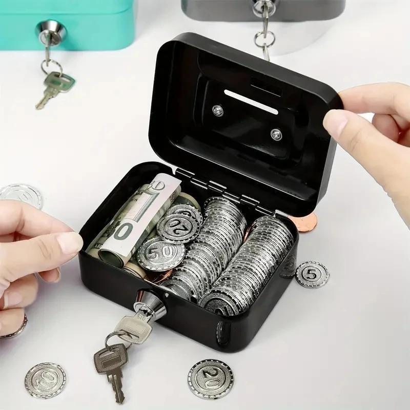 Metal Cash Box Mini Safe Lock Box Money Bank Metal Coin Bank Security Box Sturdy Cash Portable for Kids Coin Collection