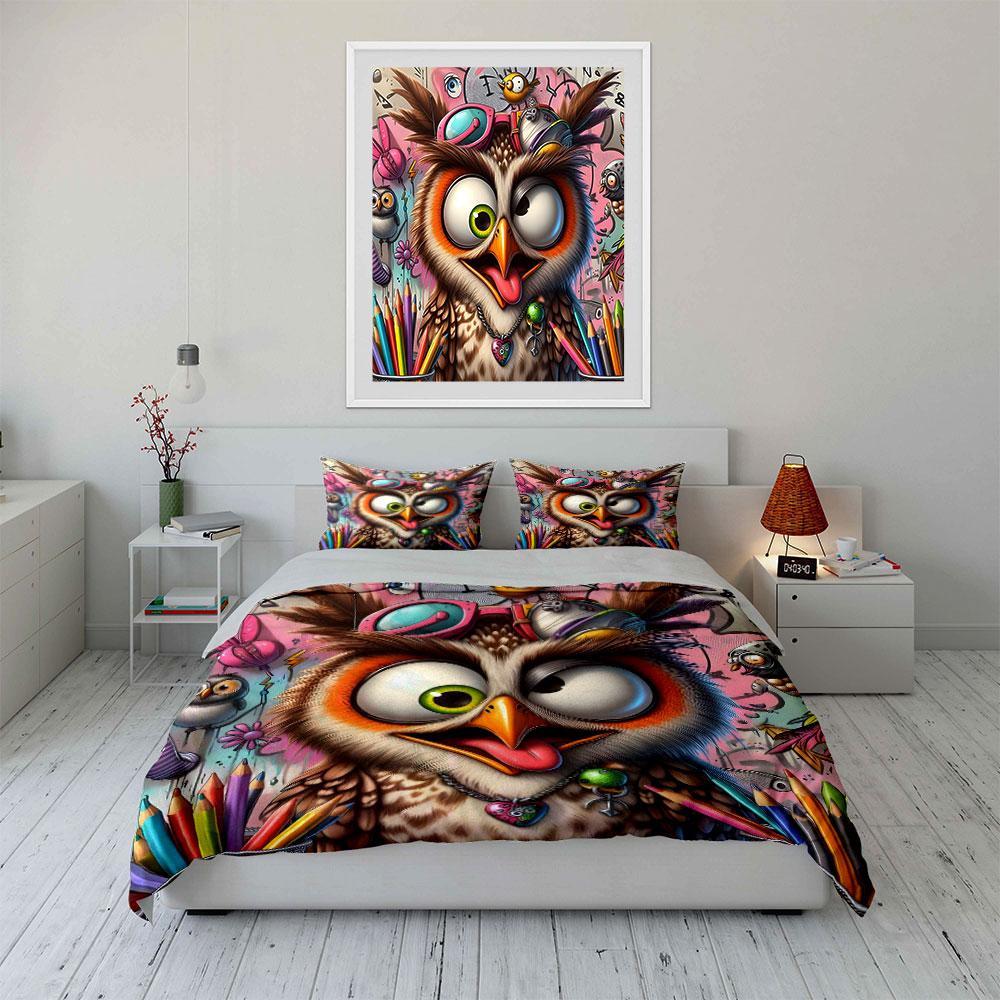 Colorful Owl Art Supplies Set Multiple sizes kid's and adults' bedroom Exquisite 3PC bedding set gift