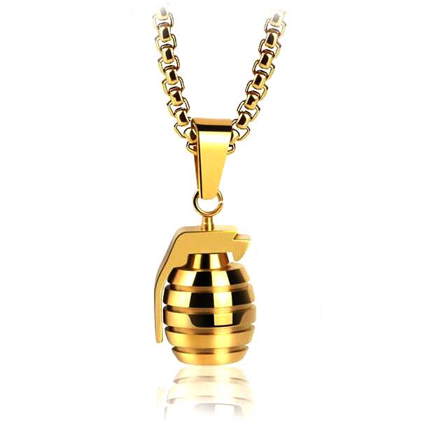 Bold Hand Grenade Pendant Titanium Steel Necklace