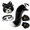 Womens Cosplay Set Animal Ears Mask Plush Gloves Tail Bell Collar Halloween Party