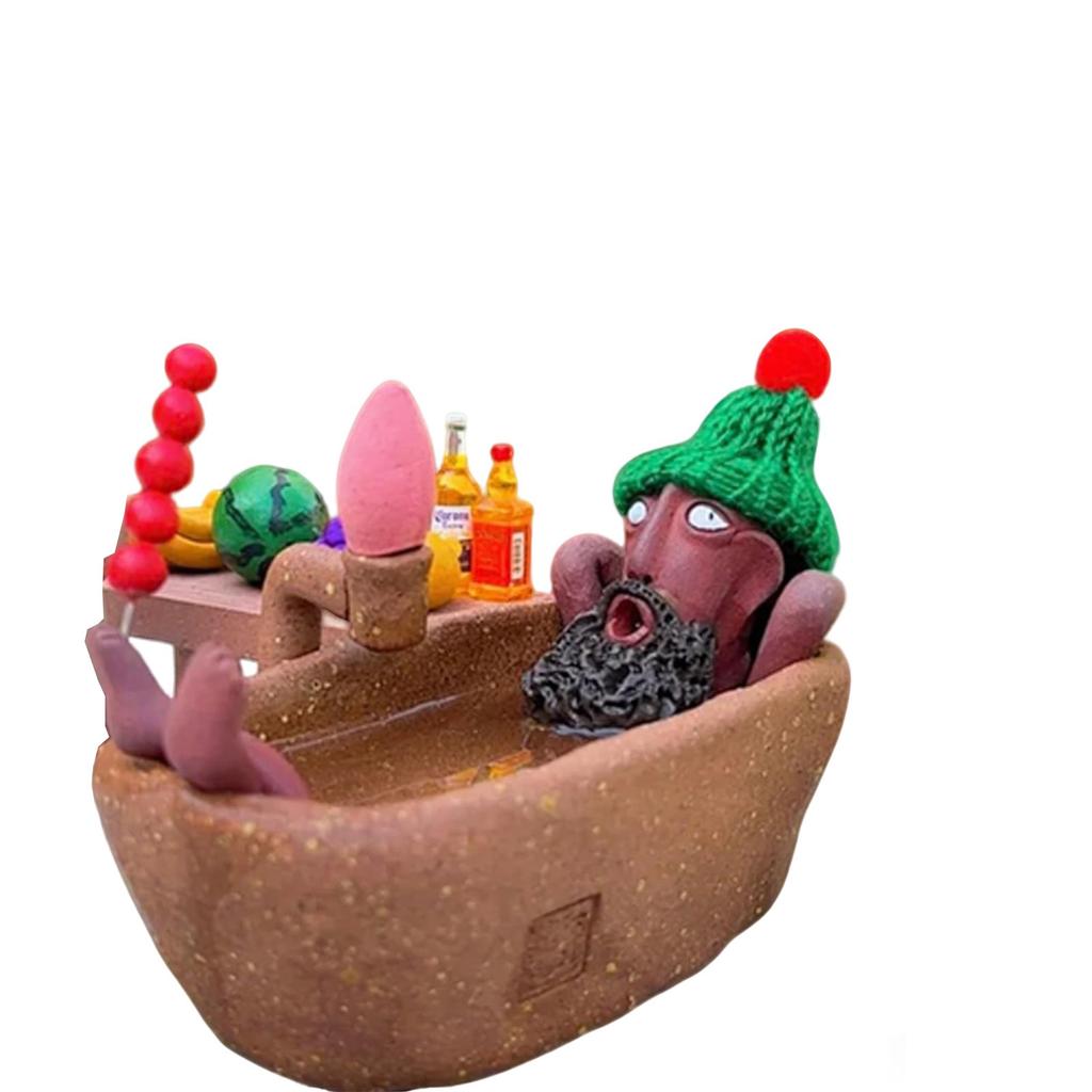 Handmade Bath Guy Ceramic Incense Holder, Hand-Pinched Ceramic Bath Guy Incense Holder,  Weird Art Aroma Burner,  Ashtray & Desk Decor Gift