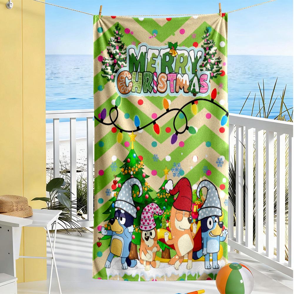 Merry Christmas Celebration Beach Towel Quick-Dry Soft Microfiber Comfortable Lightweight