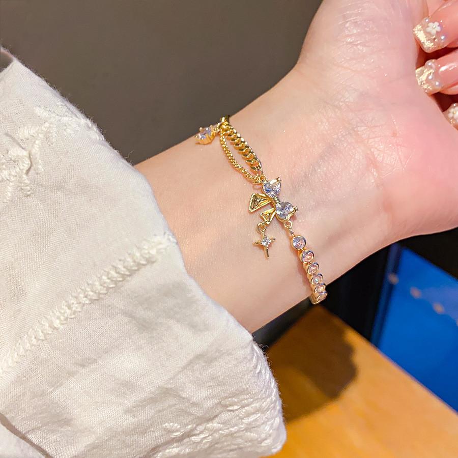 Асимметричный браслет-шарм с бабочкой из циркона в корейском стиле с кубическим цирконием для подарка