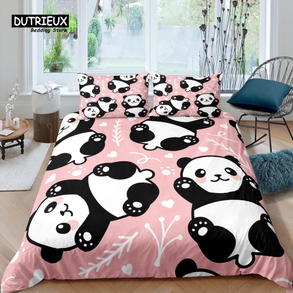 Home Living Luxury Cartoon Panda Bedding Set Hearts Duvet Cover Pillowcase Queen and King EU/US/AU/UK Size Comforter Bedding