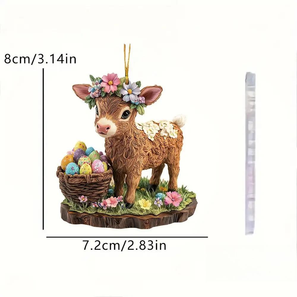 1PC Easter Bunny Egg Acrylic Pendant Keychain Car Rearview Mirror Decoration Backpack Small Hanging Party Home Decor, Durable Acrylic Sign