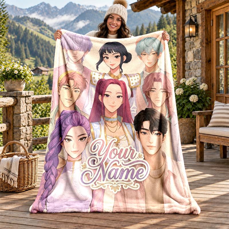 Kpop Demon Hunters Custom Name Flannel Blanket Personalized Soft Warm Plush Throw Blanket Customized Gift for Family Friends