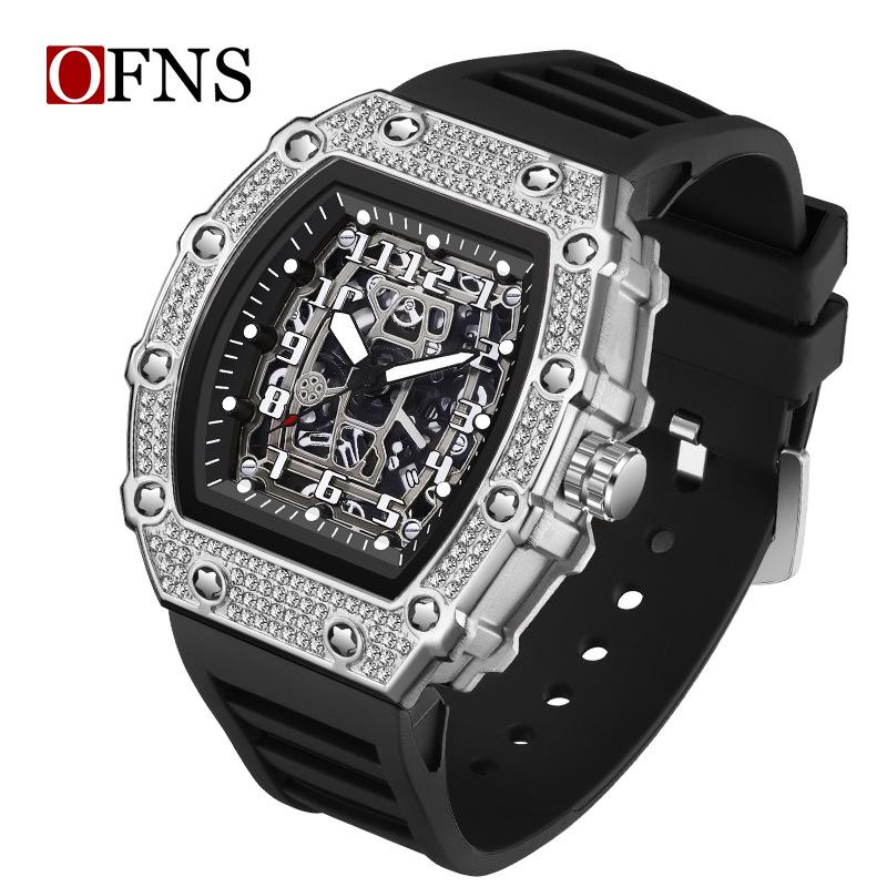 Oufani Men s Rhinestone Skeleton Barrel Watch: Fashionable and Unique Sports Design