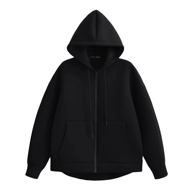 Autumn Women Casual Hooded Jacket Loose Oversize Zipper Hoodie Sweatshirts Solid Coat Office Lady Chic Outwear Tops