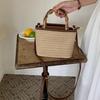 Damen Umhängetaschen aus Strohgewebe, Retro-Schultertaschen, Sommer-Strandtaschen für den Urlaub am Meer, lässige Handtaschen mit Bambusgriff