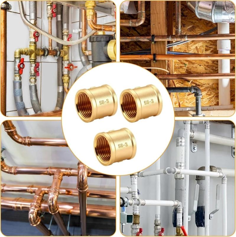 3lots 1 Inch Internal Thread Brass Couplings Includes Tape for Secure Sealing In Water Pipe Applications