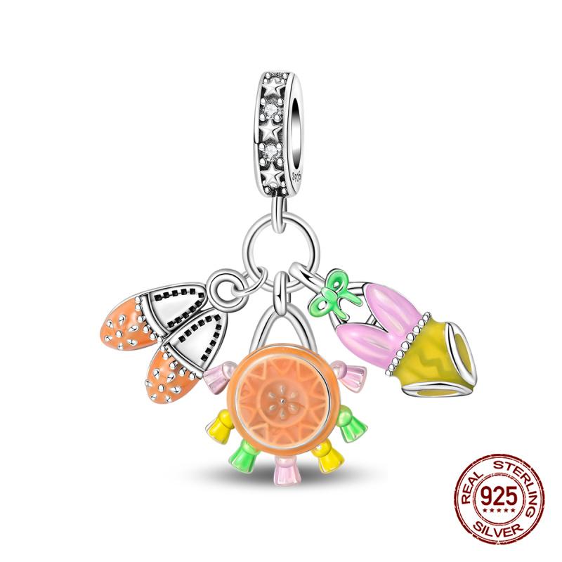 Original Charms Copper Summer Coconut Grove Holiday Charm Fits 3Mm Original Bracelet For Women Diy Jewelry Gifts New In