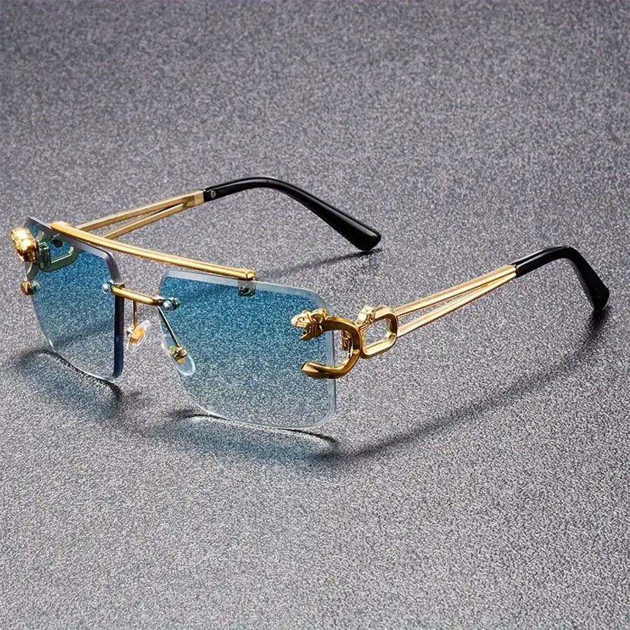 1pc Men's Metal Frame Leopard Head Rimless Sunglasses Vintage Sunglasses Women's Sunglasses Men's