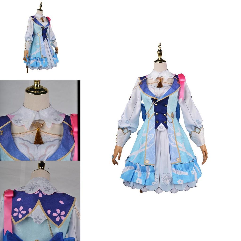 Genshin Impact Kamisato Ayaka Cosplay Costume Wig Flower Dress Hat Halloween