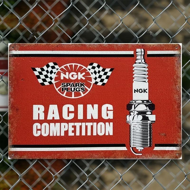 Racing Car Retro Style Metal Decorative Painting for Garage Room Decor