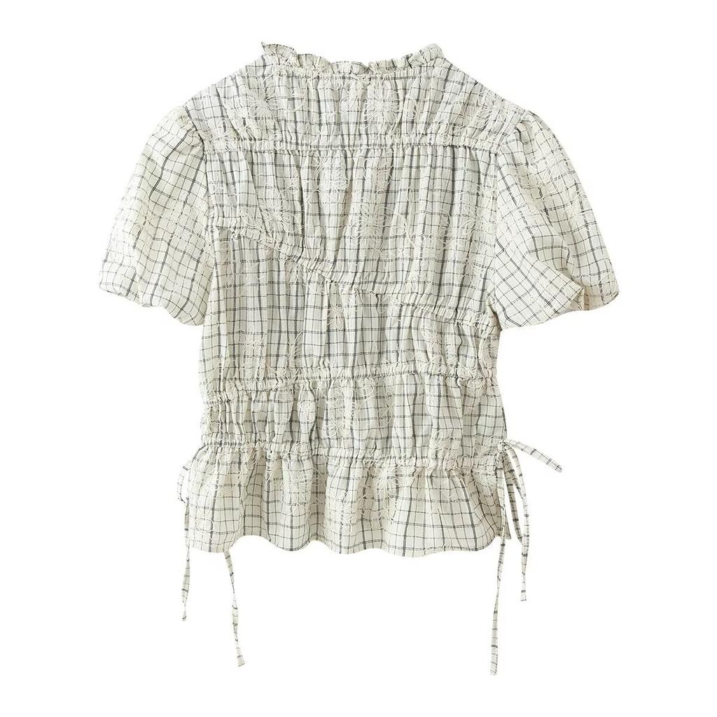 European and American style, new women's clothing, plaid embroidery bow top, plaid embroidery skirt