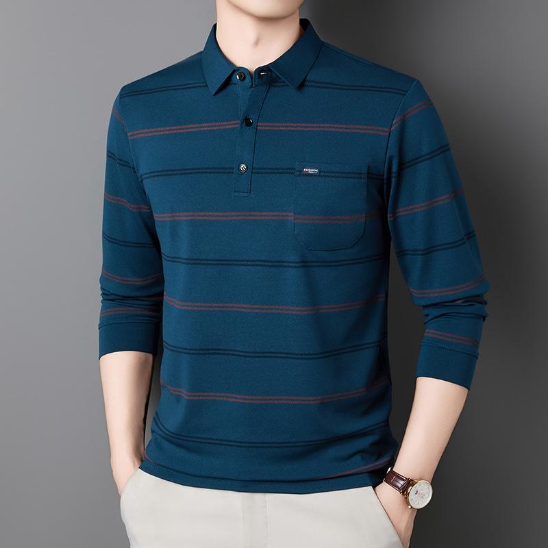 Autumn Men'S Lapel Long Sleeve Polo Shirt Pocket Fashion Business Casual Dad T-Shirt Men'S