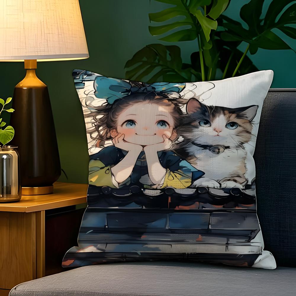 Cute Girl School Decorations  Pillow Case Natural Linen Pillow Case DoubleSided Decor Sofa Pillowcase Home Decor