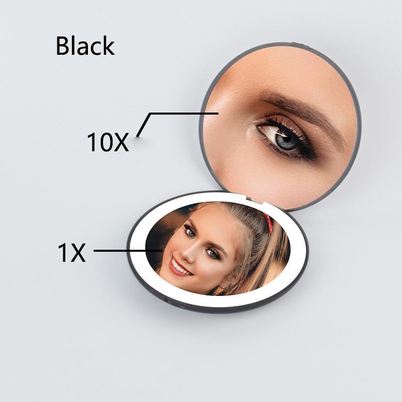 2-Face Mini Portable LED Light Makeup Mirror 2X/10X Magnifying HD Mirror Girl Travel Foldable HandHeld Pocket Mirror Four Colors