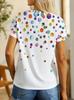 Women's Bright Polka Dot Watercolor Print T-Shirt - Casual 3D Embellished Top,