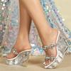 Fashion Eilyken CRYSTAL PVC Transparen Open Toe Platform Wedges Women's Slippers Fashion Clear High Heels Banquet Dress Shoes