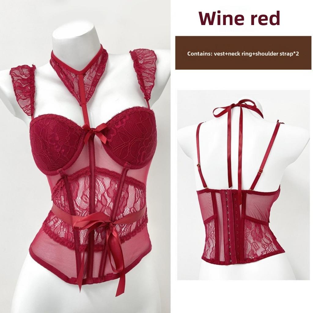 Fish Bone Sexy Lace Sling Vest with Chest Pad Tube Top Can Be Worn Outside Beautiful Back One-piece Underwear