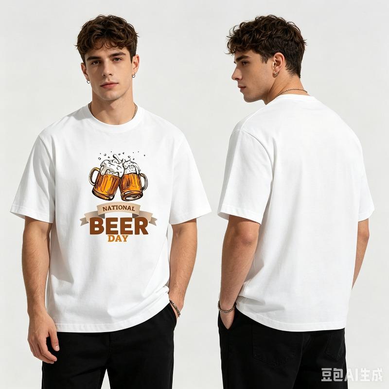 Unisexs National Beer Day Tshirt Funny Cheers Graphic Top In Black And White