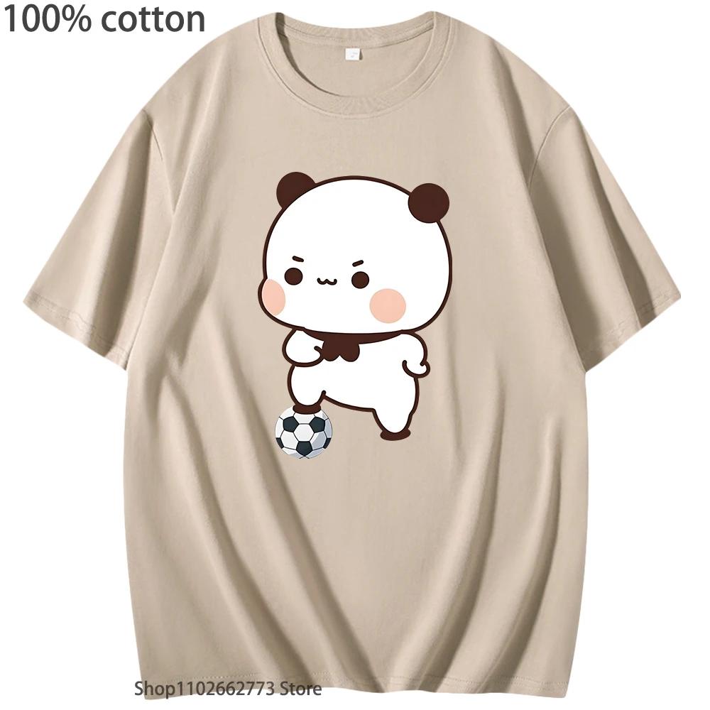 Cute Bubu Is Playing Soccer T-Shirts Kawaii Cute Panda Bear Graphic Shirts Women T Shirt Men 100% Cotton Summer Casual Tops