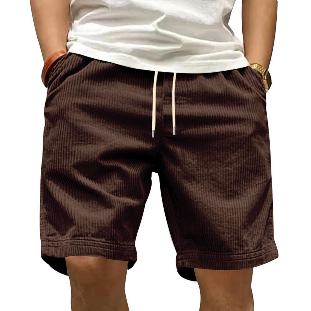 Men's Summer Corduroy Shorts Men's Elastic Waist  Sporty Loose Casual Five Point Pants