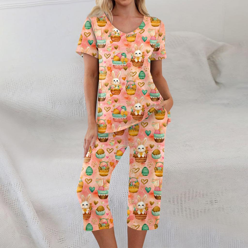 2 Piece Sets For Women Short Sleeve Top And Pants With Pockets Workout Soft  Print Sets