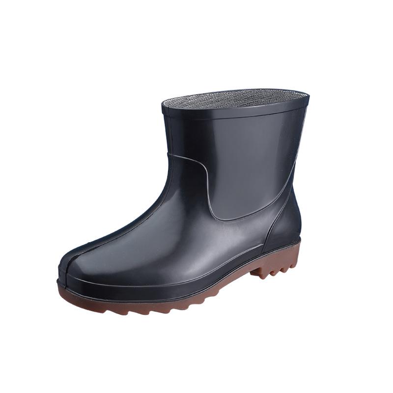 Men's Non-Slip Low Heel Round Toe Rain Boots with PVC Sole & Cotton Lining