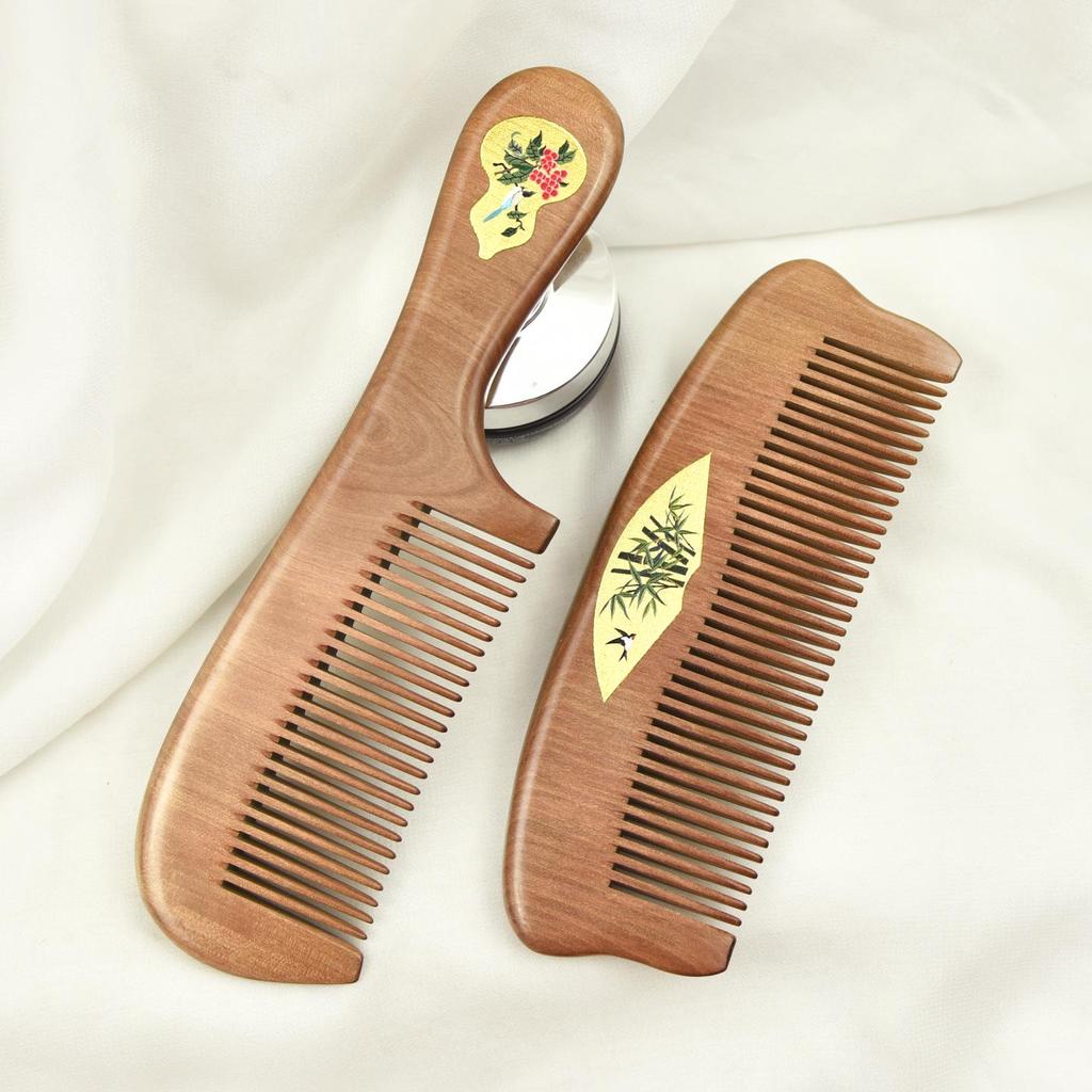 Nanmu Gold Painted Hairdressing Comb - Smooth Finish Women's Souvenir Gift