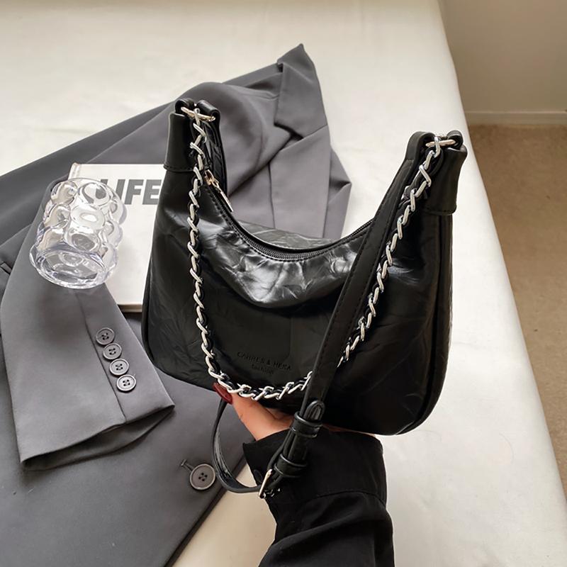 Large Capacity Vintage Commuter Tote Bag Fashion Solid Single Shoulder Crossbody Bag High-end Texture Soft Leather Chain Handbag