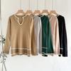 Autumn and Winter Women's Clothing U-neck Long-sleeved Knitted Sweater Set Split-ended Wide-leg Pants Knitted Two-piece Set for Women