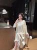 Women's Sexy Lace Nightgown - Long Sleeve Ice Silk Pajamas with Beautiful Back, French Style for Spring and Autumn
