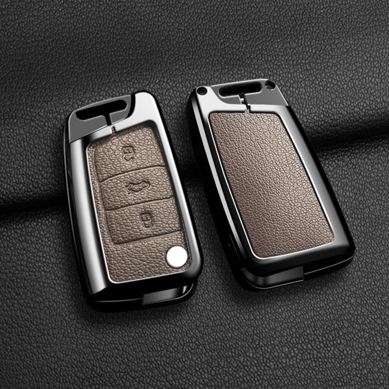 Interior Mouldings Metal Leather Car Key Cover For Volkswagen VW Polo Golf 7 MK7 Tiguan Passat For Skoda Octavia Kodiaq Karoq Fo
