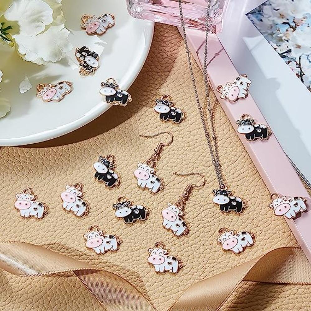 60 Pezzi 60 Pezzi Animali Lega Smalto Ciondoli Fai da Te Mucca Charms Orecchino