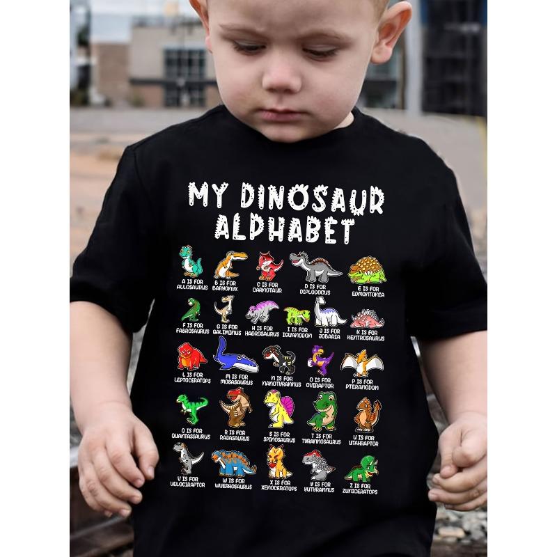 European sizes Summer Boys Fashion Kids T-Shirt My DinosaUR Alphabet Dinosaur Print Cute Short Sleeve Casual Top 164cm