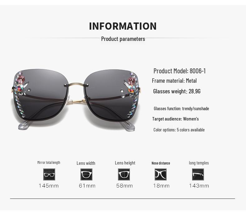 New Women's Cross-Border Fashion Rhinestone Sunglasses - Trendy UV Protection Korean Style