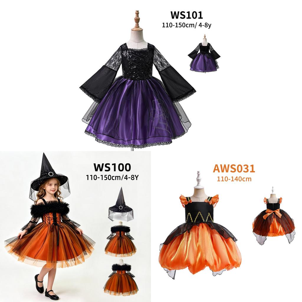 Halloween Princess Dress For Girls With Tulle And Bow For Kids Cosplay Party