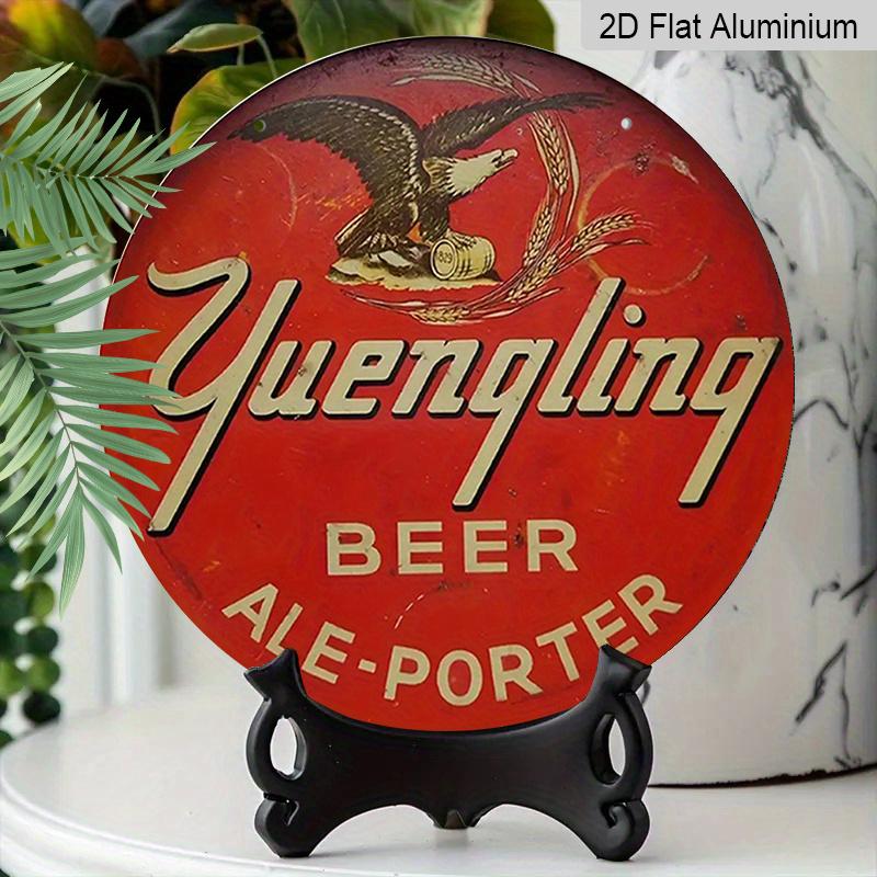 2D Flat, 1pc Yuengling Beer Vintage Round Metal Sign - Eagle & Barrel Design, Red & White Retro Wall Art, Durable Aluminum Sign with Pre-Drilled
