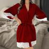 Women's Plus Size Ice Silk Pajama Set with Lace-Trimmed Robe